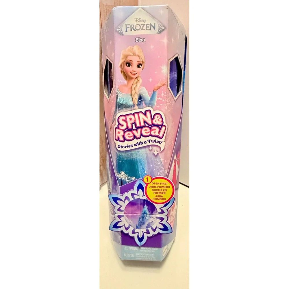 Mattel Disney Frozen Elsa Spin & Reveal Doll Kids Blue New 11 Surprises‎